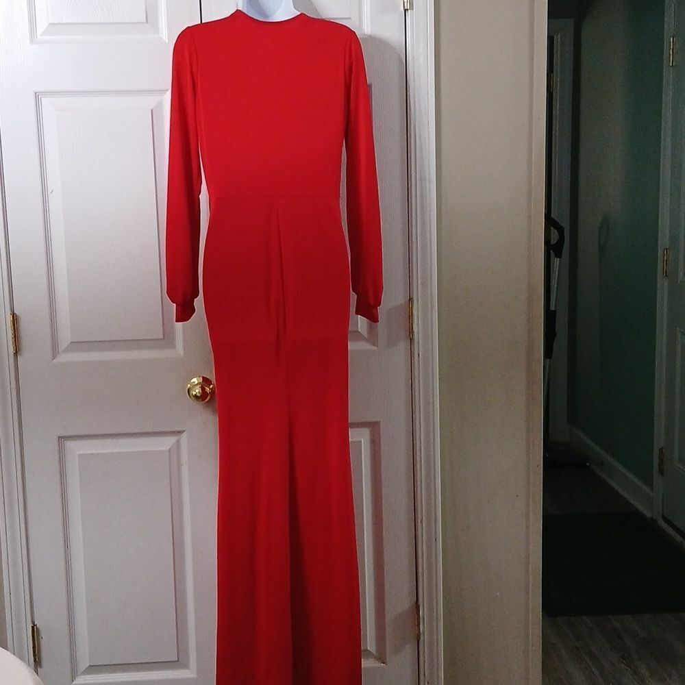 Super Star low cut high slit slink party holiday dress long sleeves Sz L NWOT - Picture 7 of 11